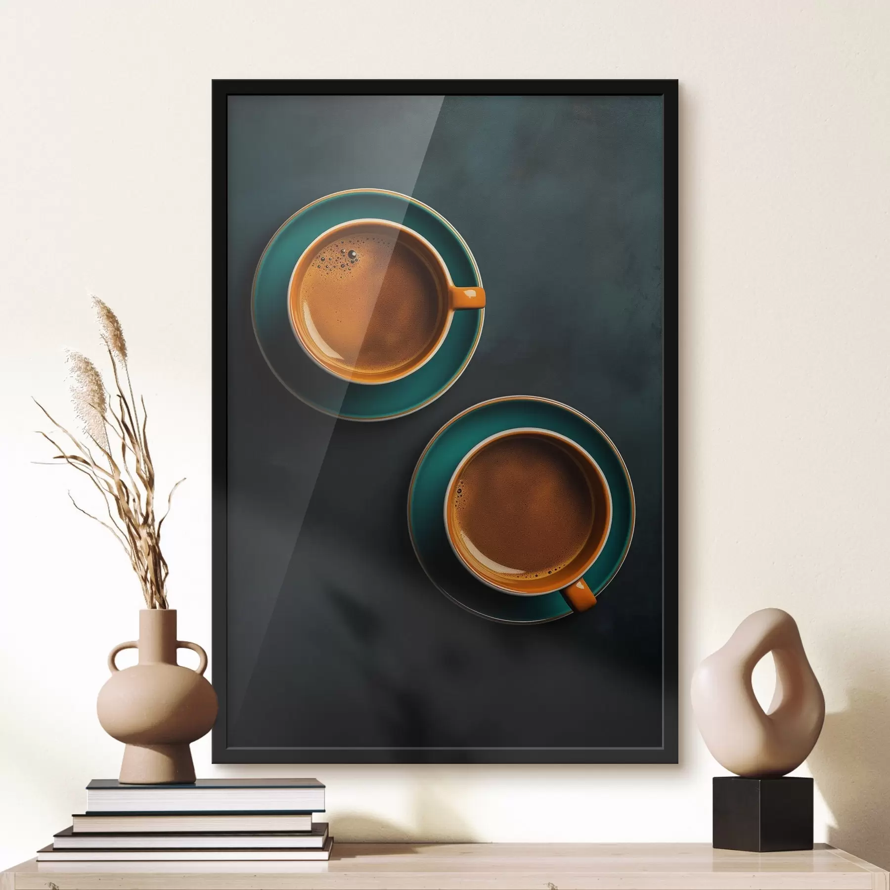  Schilderijen Twee kopjes koffie op een donkere achtergrond f42190