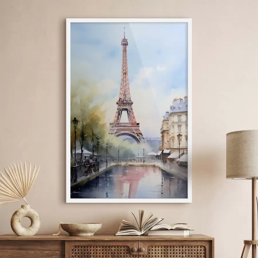 Fotobehang Gezicht op Parijs in aquarelstijl f42192