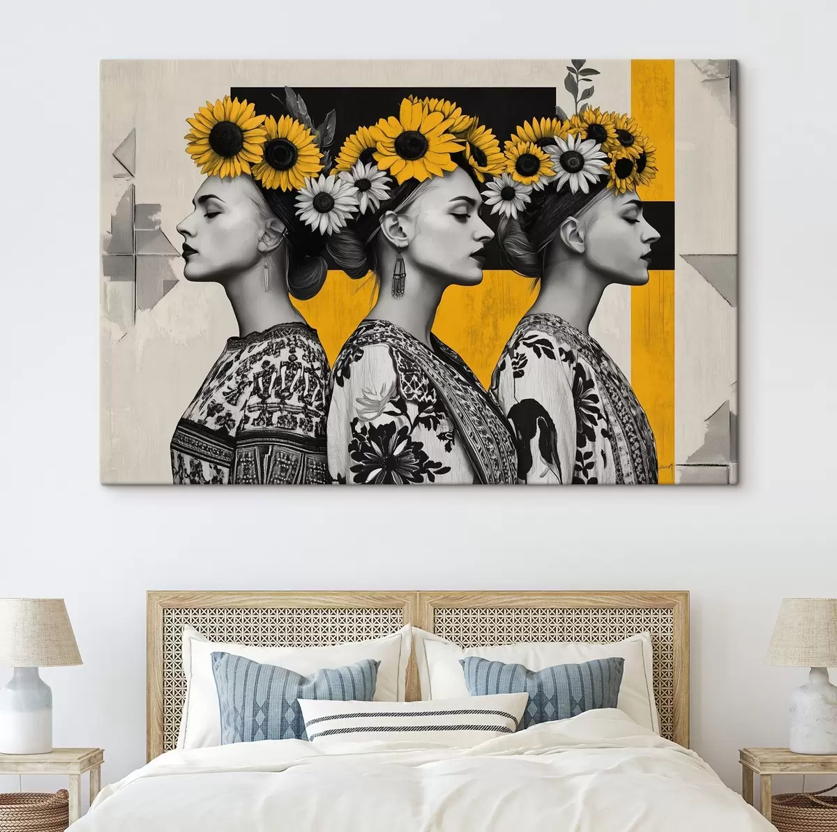  Schilderijen Mooie vrouwen in etnische kleding met zonnebloemsleutels s42378