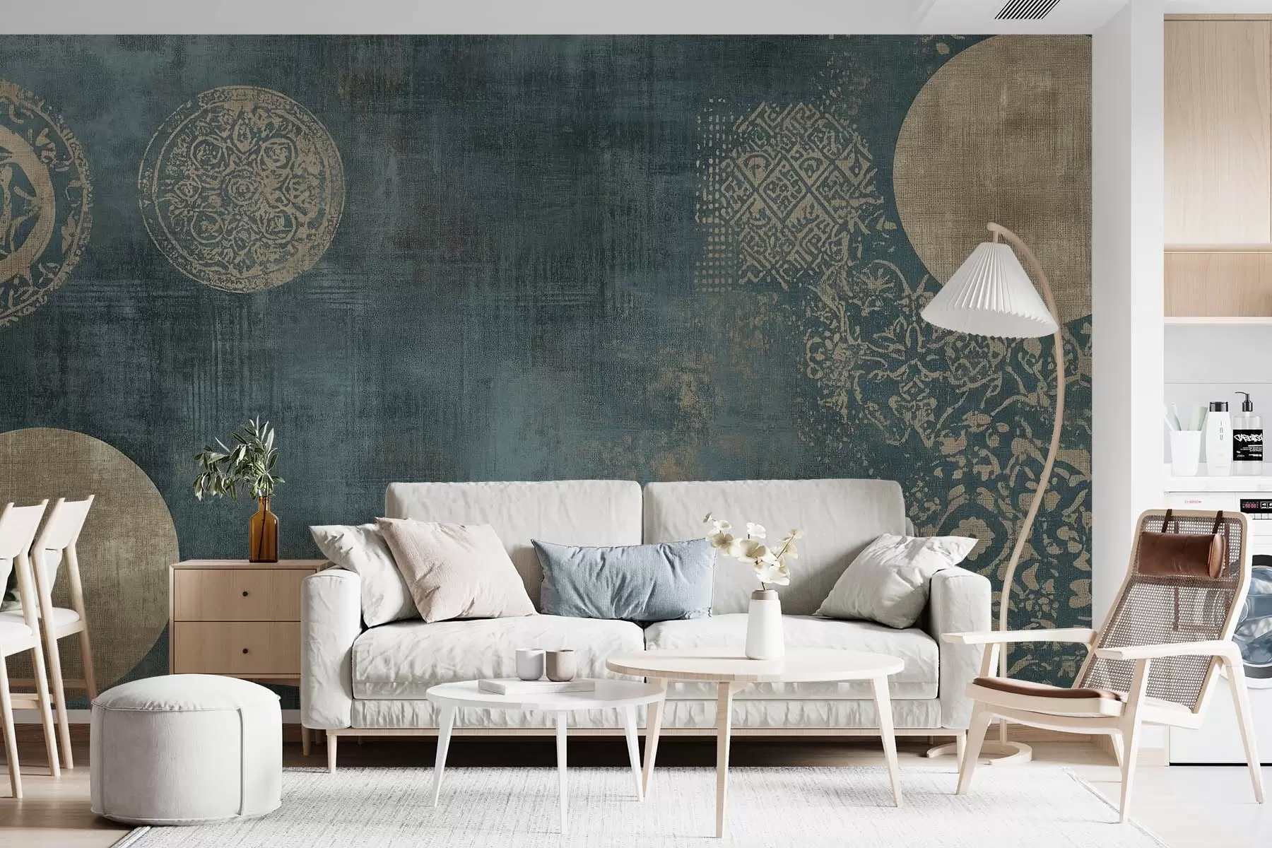 Fotobehang Gele cirkels op een donkere verouderde achtergrond w08628