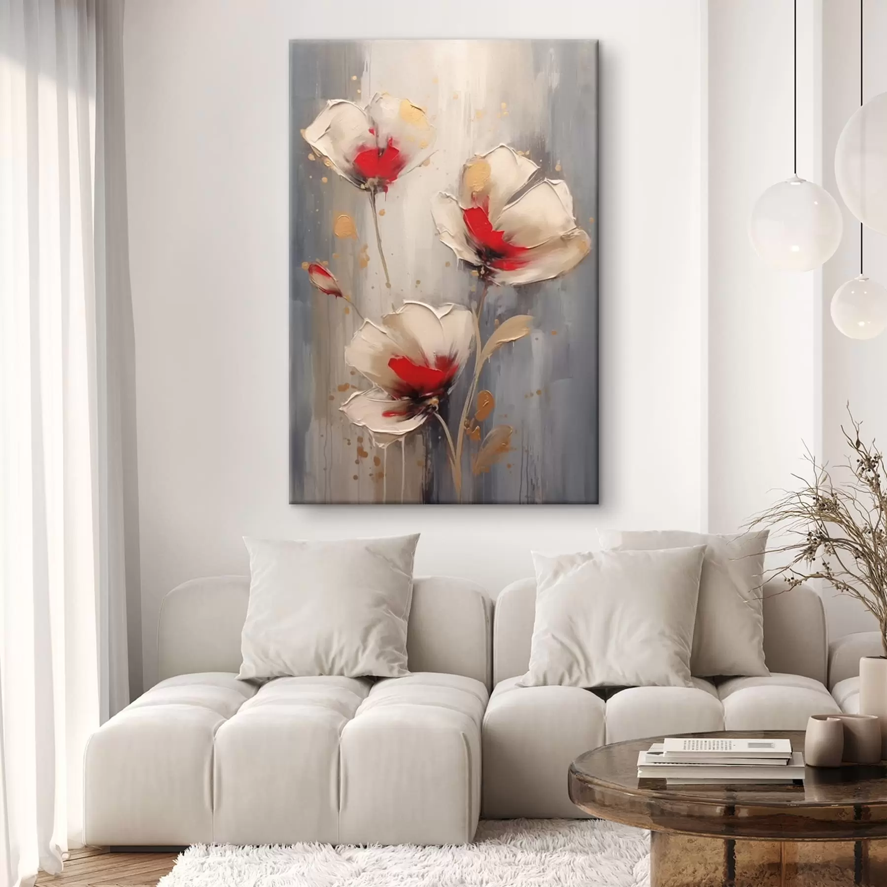  Schilderijen Witte en rode bloemen s42345