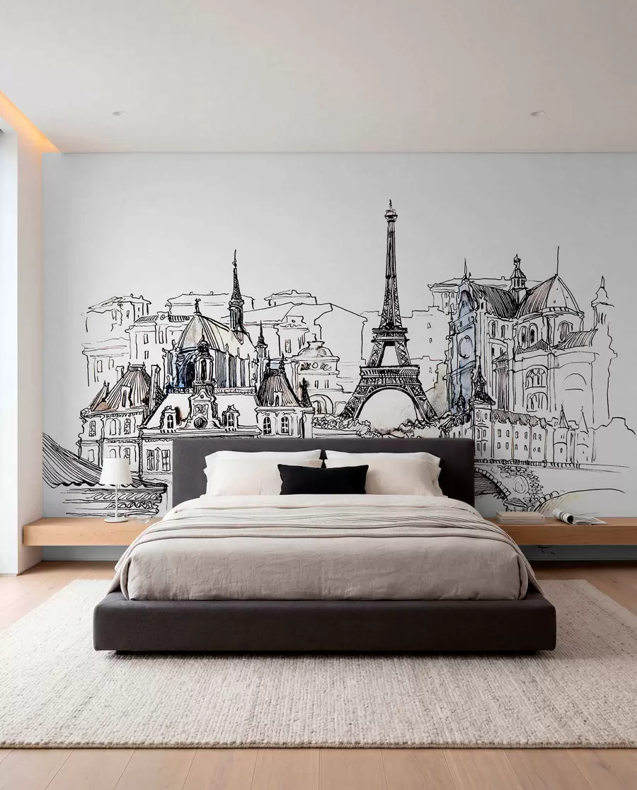 Fotobehang Parijse skyline in artistieke schets u77704