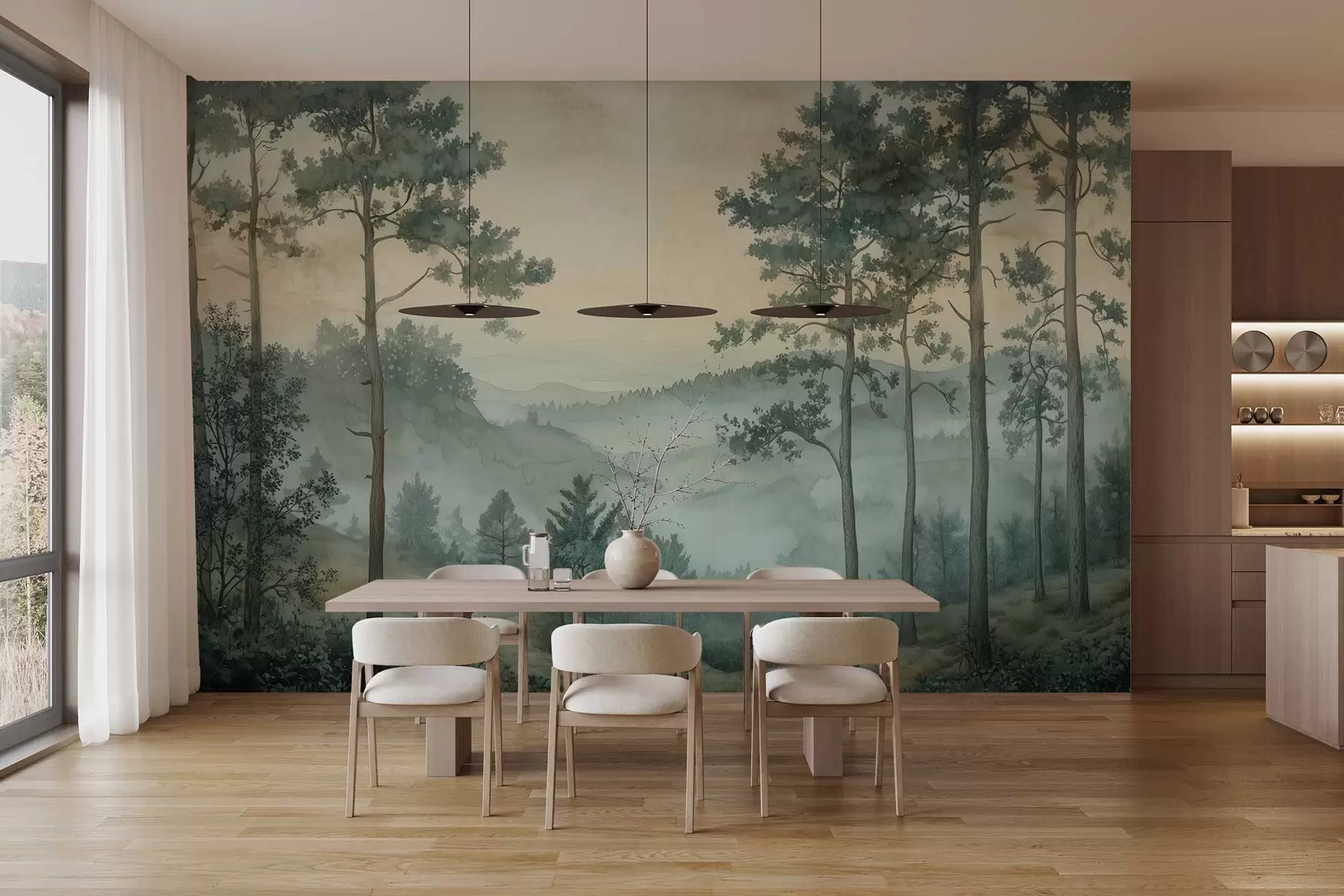 Fotobehang panorama van het bos met heuvels w02690