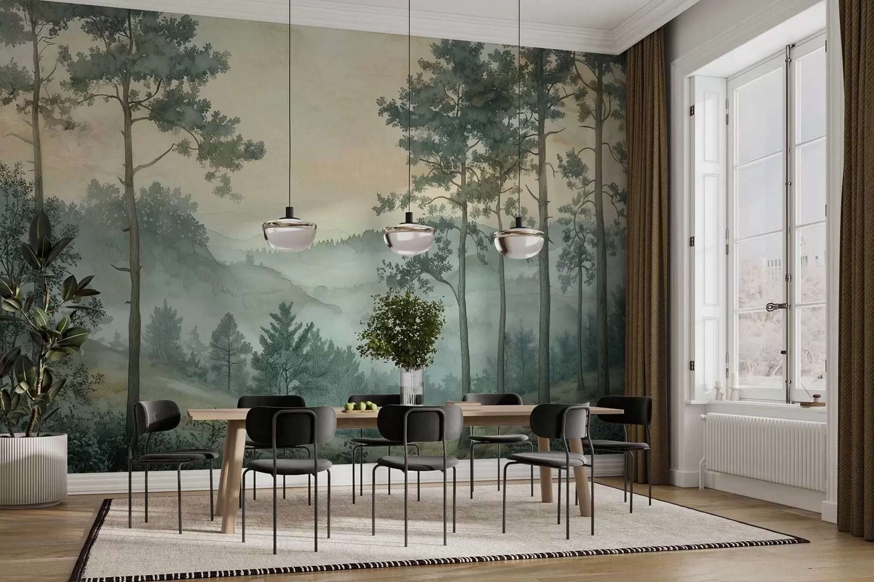 Fotobehang panorama van het bos met heuvels w02690