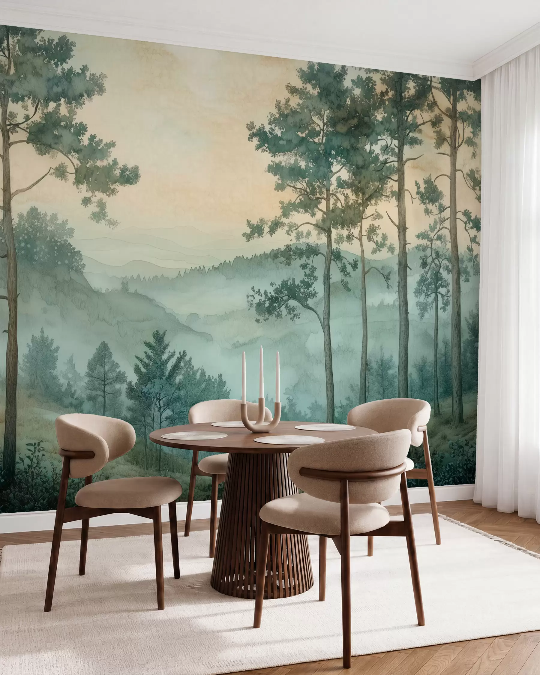 Fotobehang panorama van het bos met heuvels w02690
