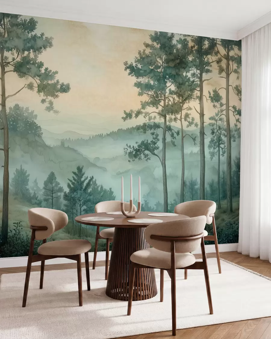 Fotobehang panorama van het bos met heuvels w02690