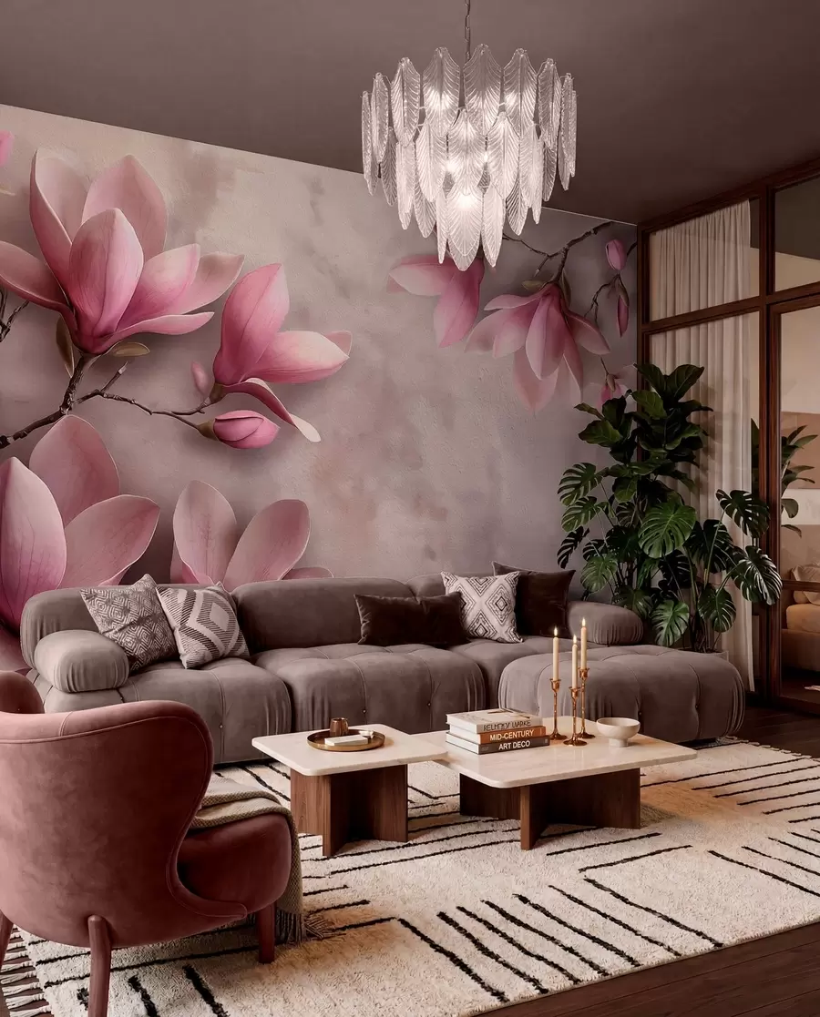 Fotobehang Magnolia op mauve w08636