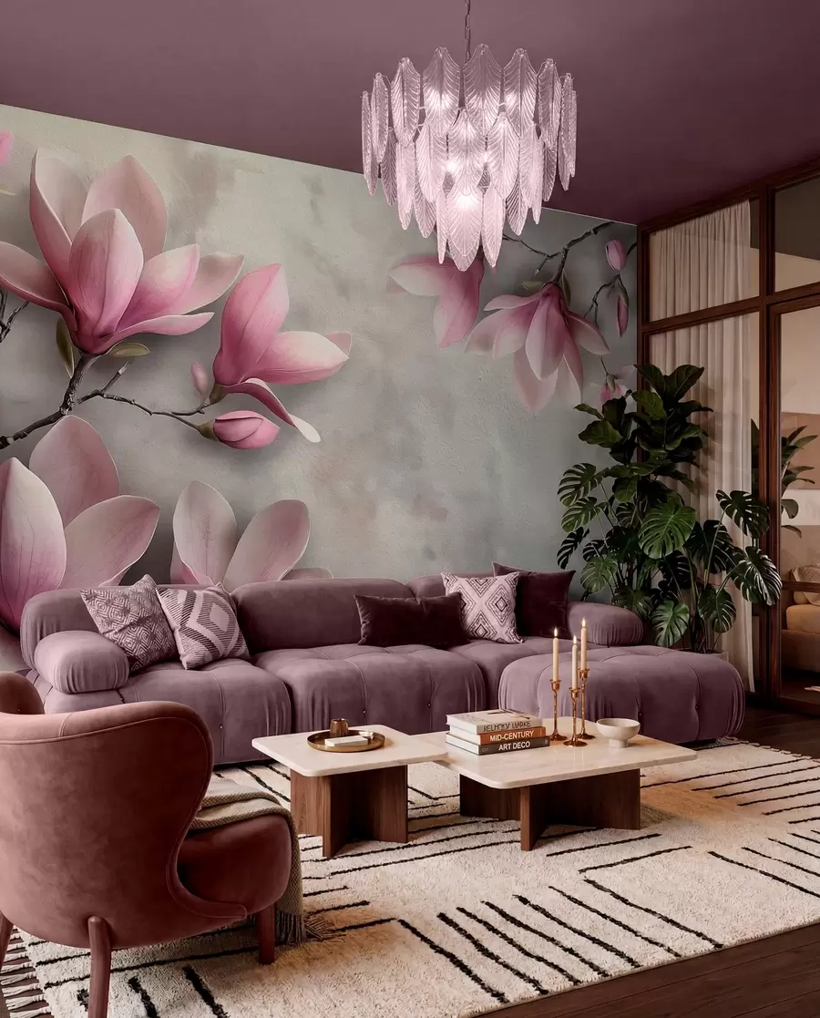 Fotobehang Magnolia op grijs w08636v1