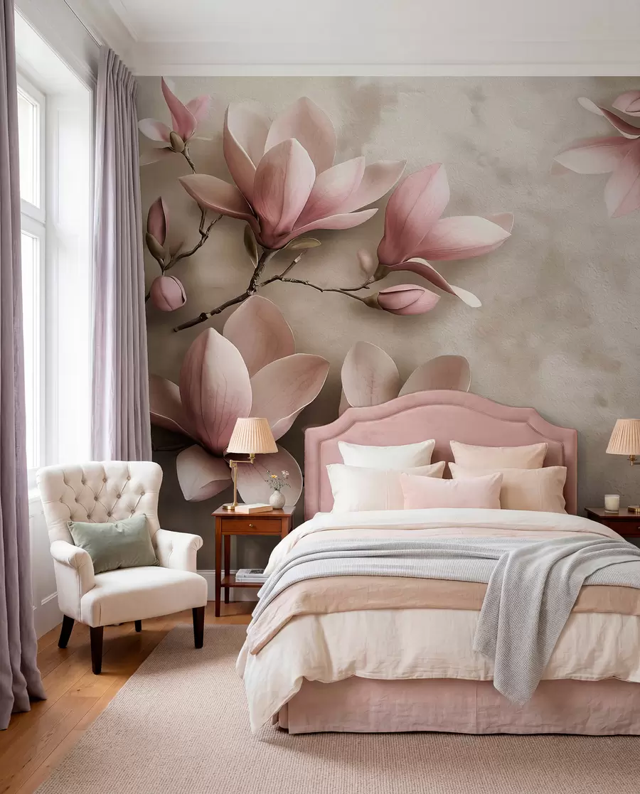 Fotobehang Magnolia op grijsbruin w08636v2