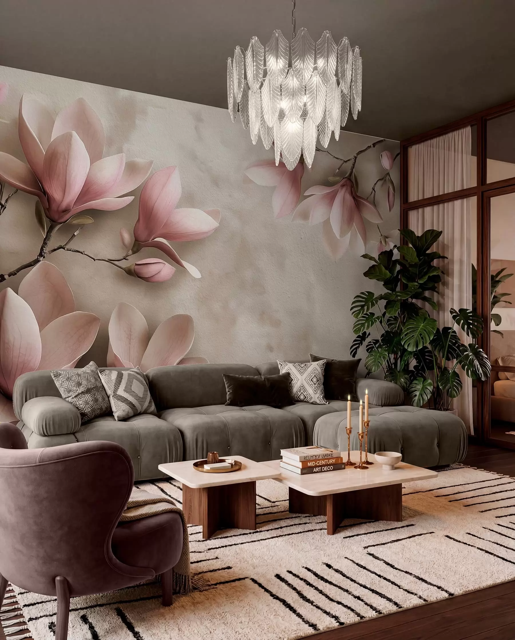 Fotobehang Magnolia op grijsbruin w08636v2