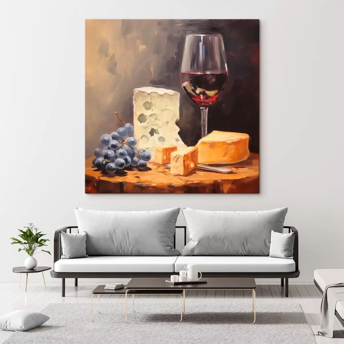  Schilderijen Glas rode wijn en kaas imitatieschilderij s42415