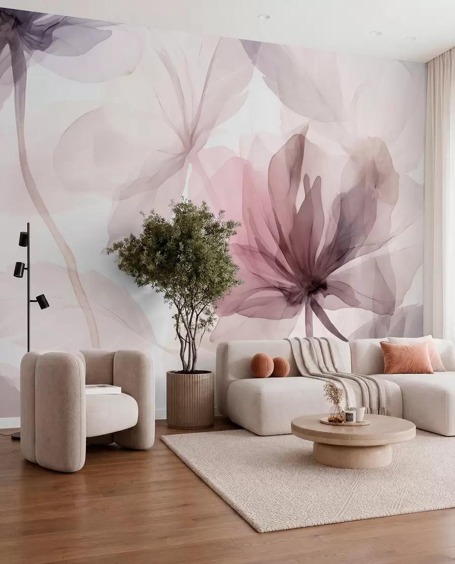 Fotobehang Doorzichtige mauve bloemen w02755
