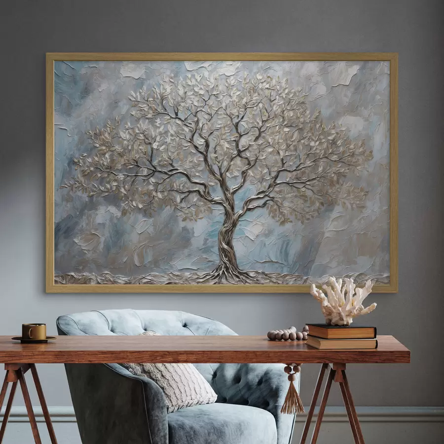 Fotobehang Zilveren boom op blauwgrijze achtergrond f42273