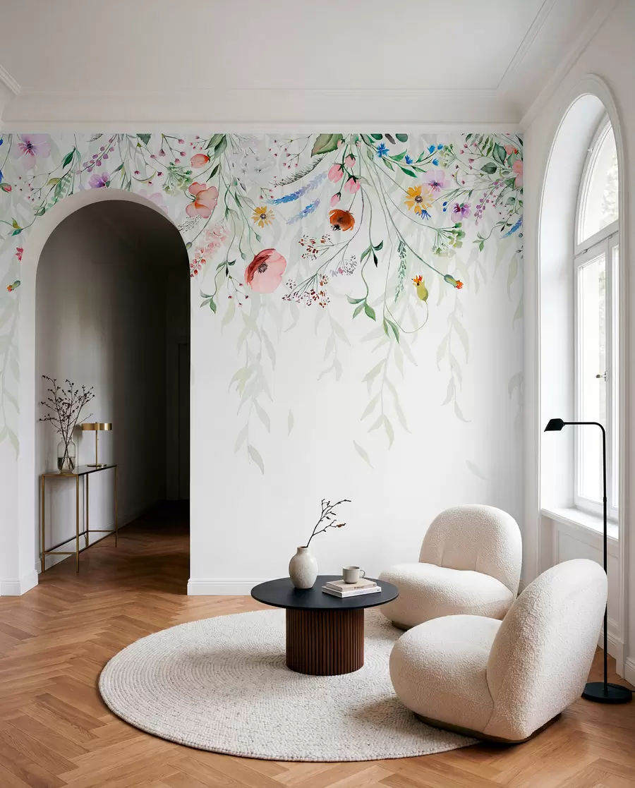 Fotobehang Bloemenlinten in aquarel w08646