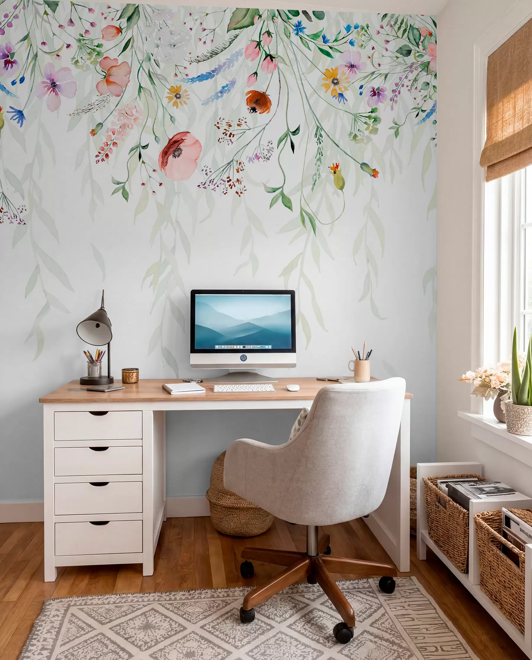Fotobehang Bloemenlinten in aquarel w08646