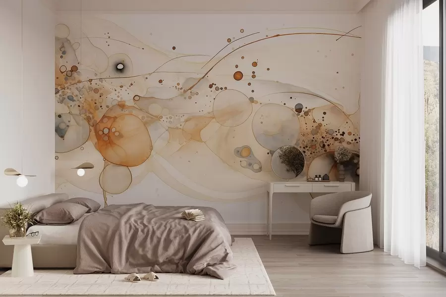Fotobehang Abstracte inktkunst, vloeiende stijl, beige kleurenpalet  w02744