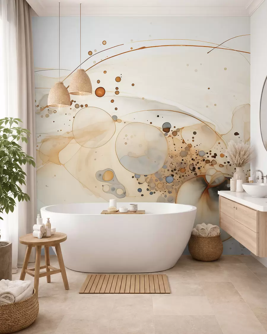 Fotobehang Abstracte inktkunst, vloeiende stijl, beige kleurenpalet  w02744
