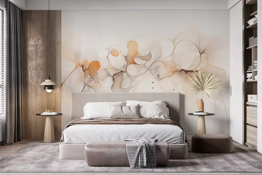 Fotobehang Vloeiende kunststijl, abstractie, zachte beige kleuren w02745