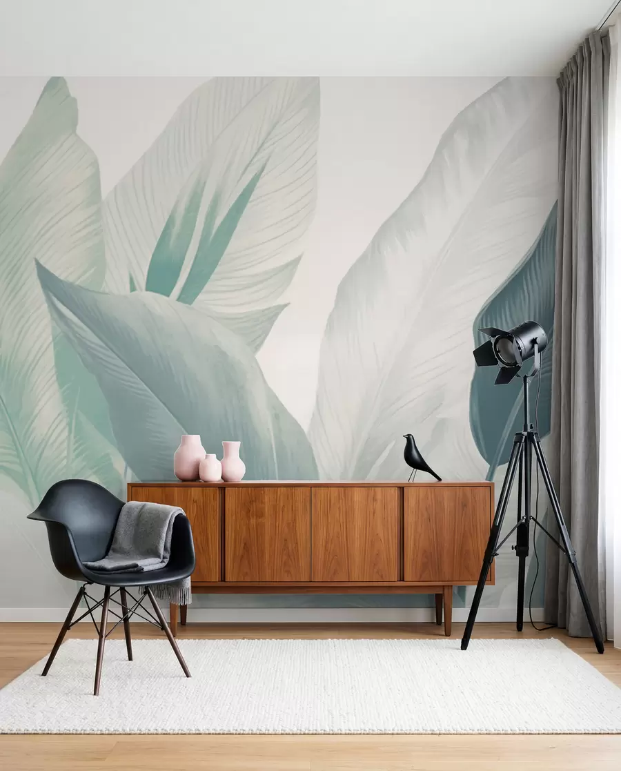 Fotobehang Bladlagen in zeegroen w02854v2