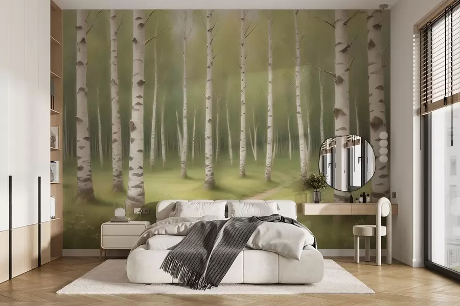 Fotobehang Een geverfd berkenbos w02836
