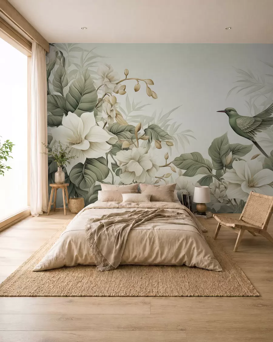 Fotobehang Tropisch landschap met bloemen w02844