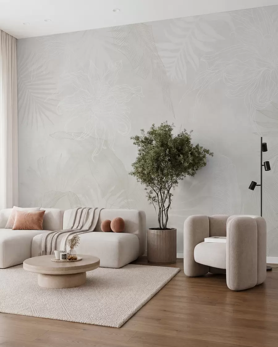 Fotobehang Palmbladeren in ivoornevel w02737