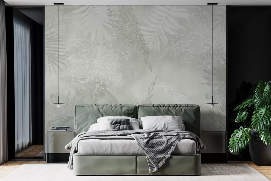 Fotobehang Tropisch gebladerte met grunge-effect en groene tint w02737v2