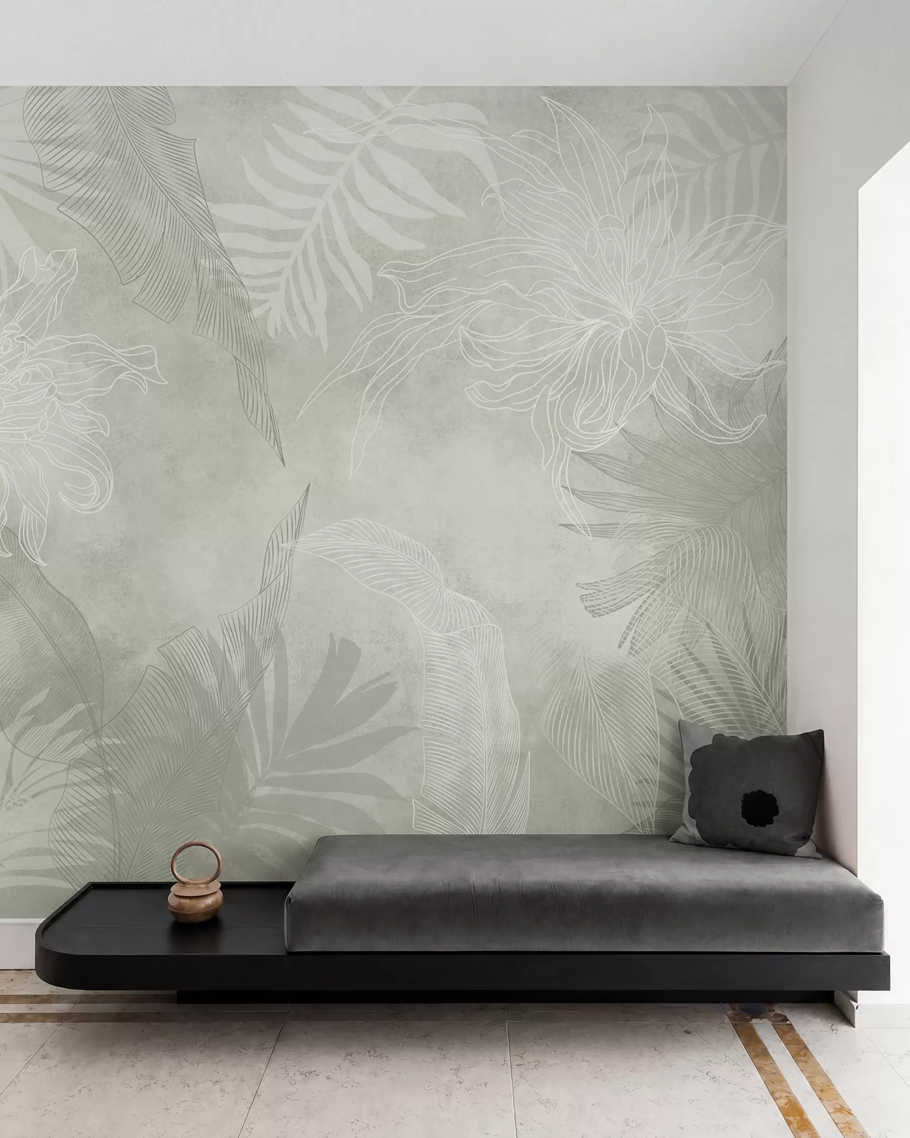 Fotobehang Tropisch gebladerte met grunge-effect en groene tint w02737v2