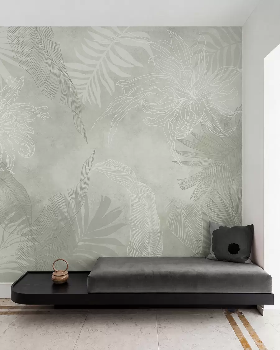Fotobehang Tropisch gebladerte met grunge-effect en groene tint w02737v2
