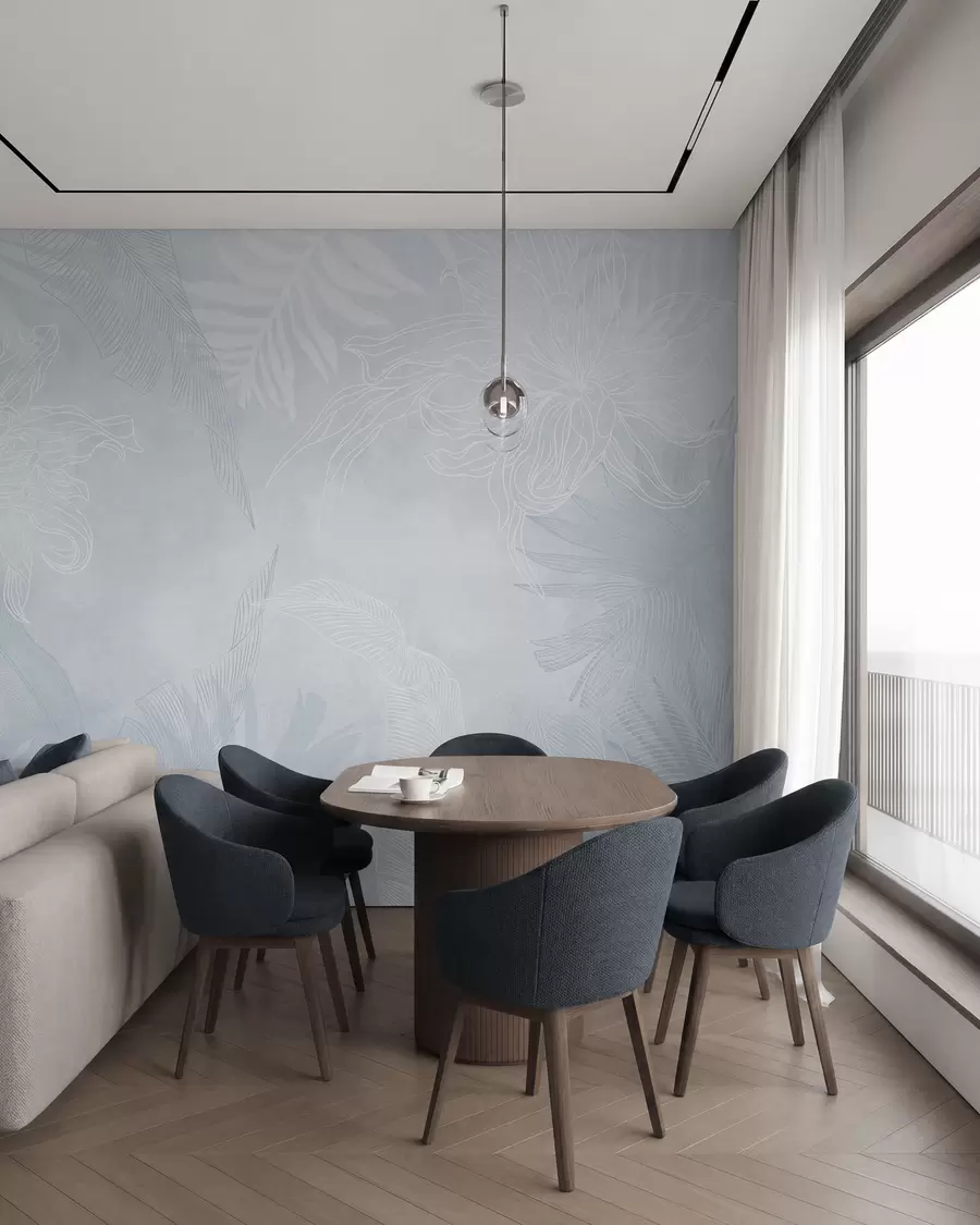 Fotobehang Tropisch gebladerte met grunge-effect en blauwe tint w02737v3