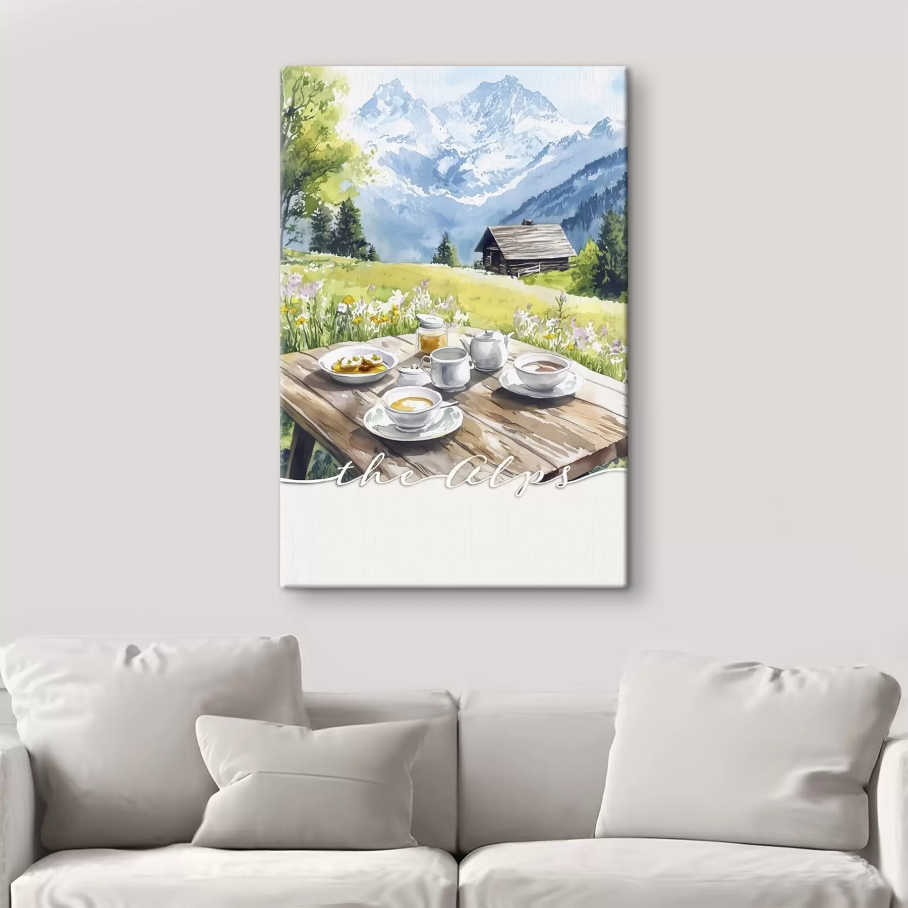 Schilderijen De Alpen, mooi berglandschap, zomernatuur, houten huis s42424