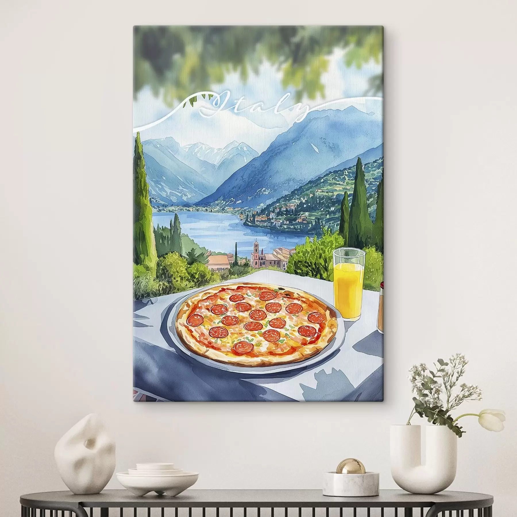  Schilderijen Aquarel stijl, Italië, pizza, oude stad, bergen landschap s42435