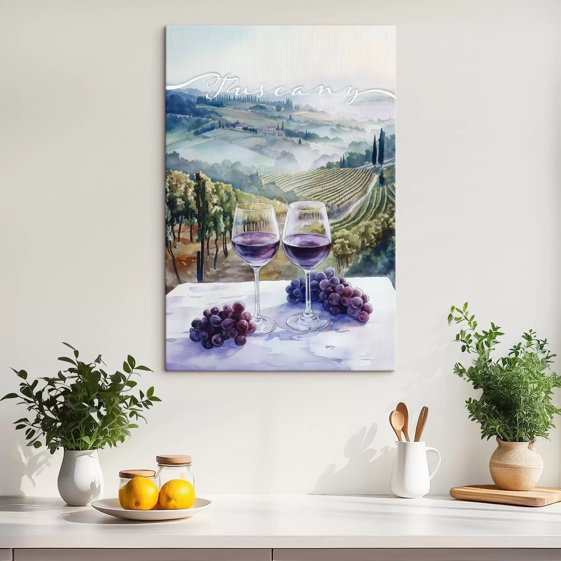  Schilderijen Aquarel stijl Toscane landschappen, wijngaarden, druiven s42440