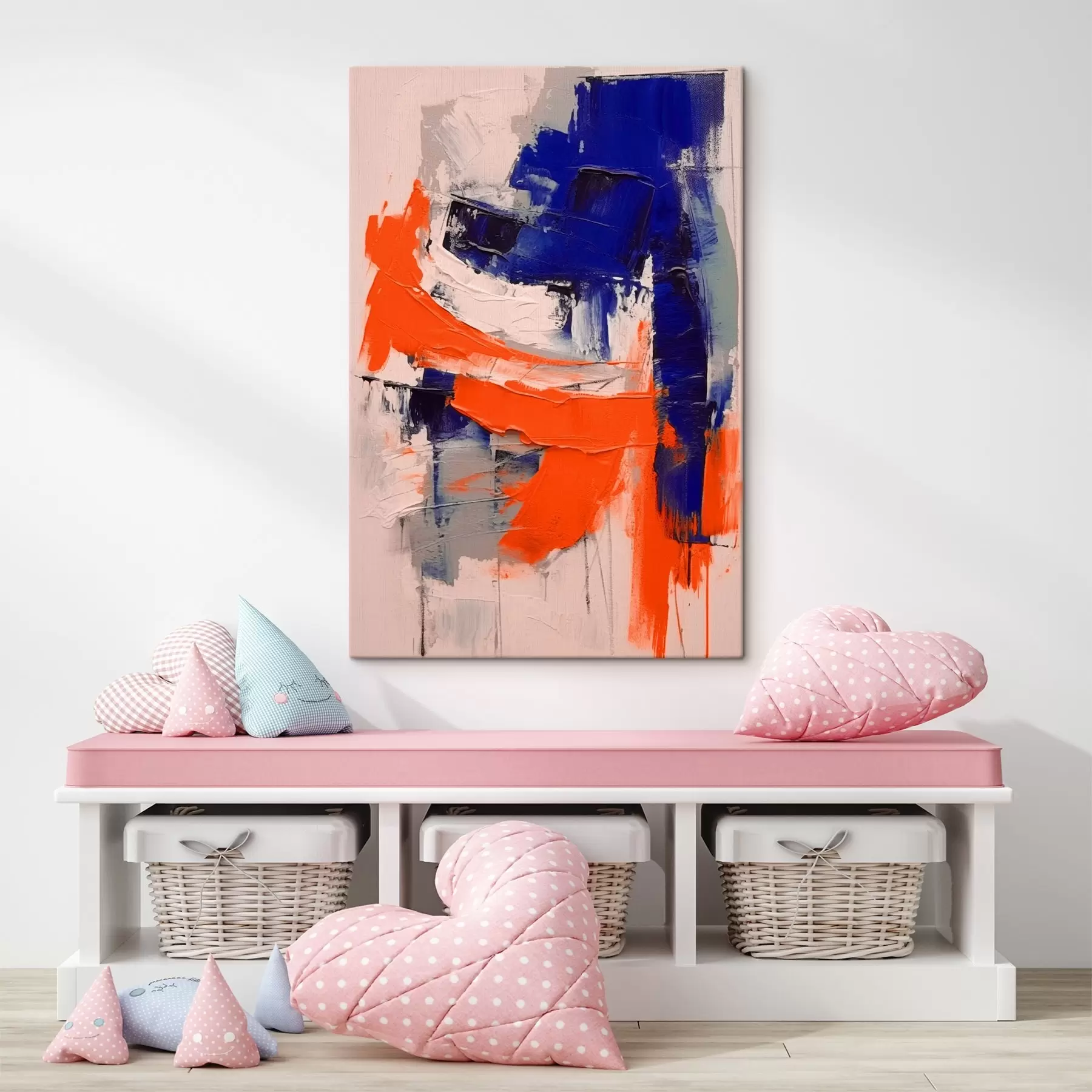  Schilderijen Abstracte compositie met fel oranje en blauwe accenten s42482