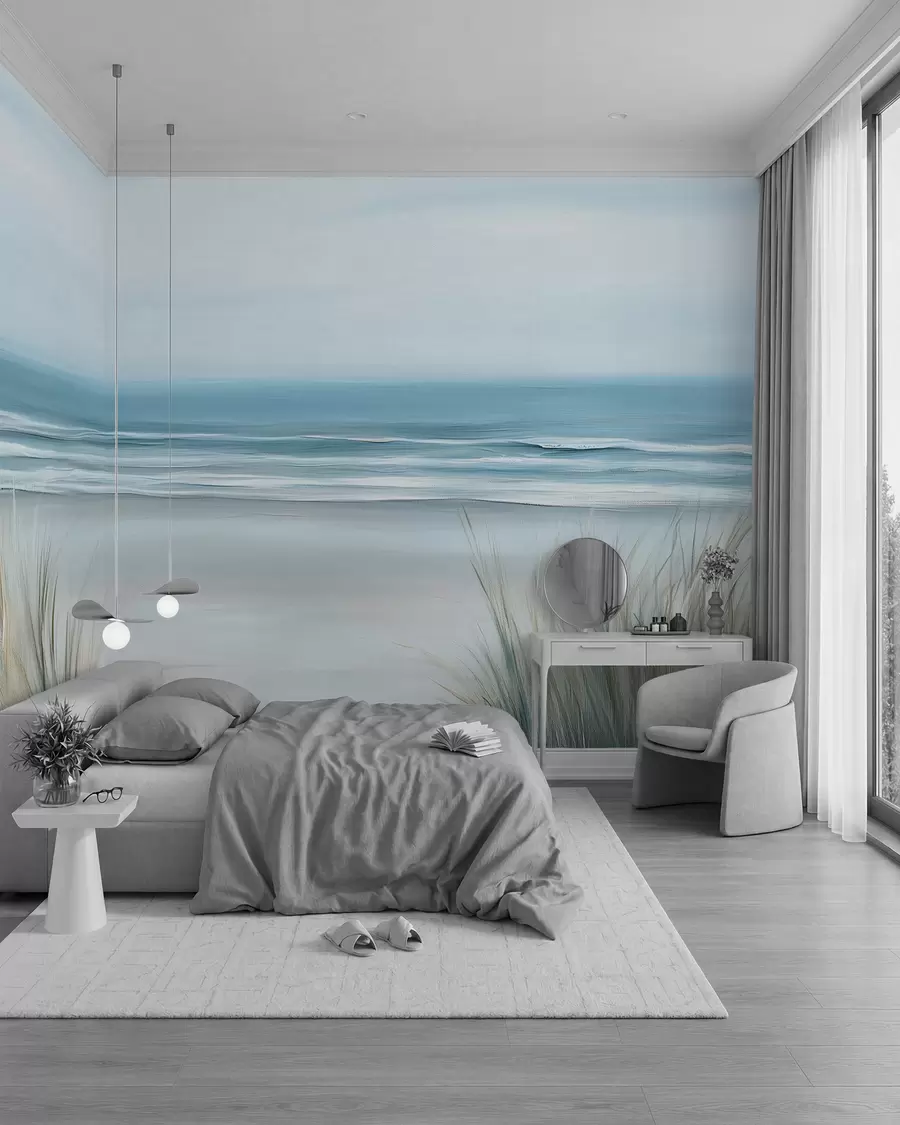Fotobehang Landschap met een wild strand in de stijl van olieverfschilderijen w02869