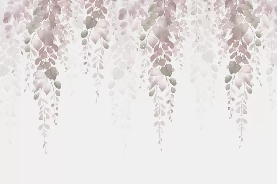 Fotobehang Hangende takken met bladeren imitatie van aquarel w02885