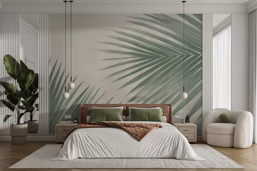 Fotobehang Groene abstracte palmbladeren w08653