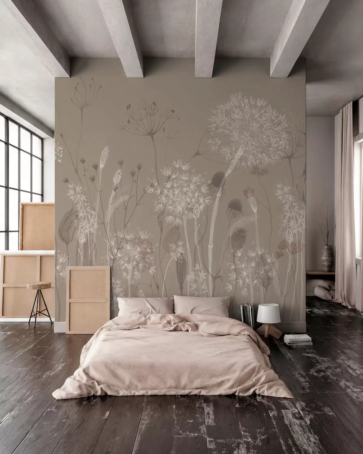 Fotobehang Weideschets op taupe w08637v2