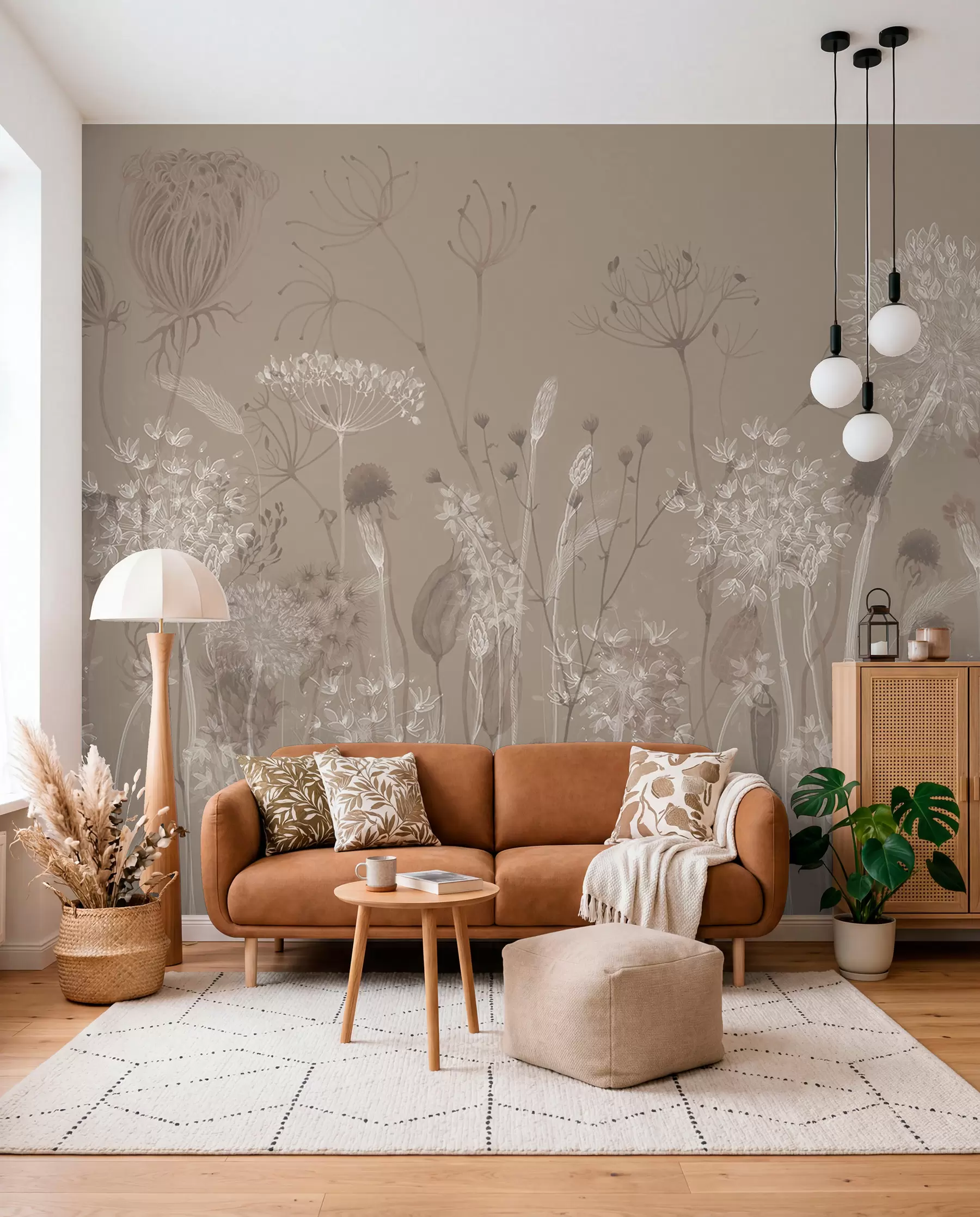 Fotobehang Weideschets op taupe w08637v2