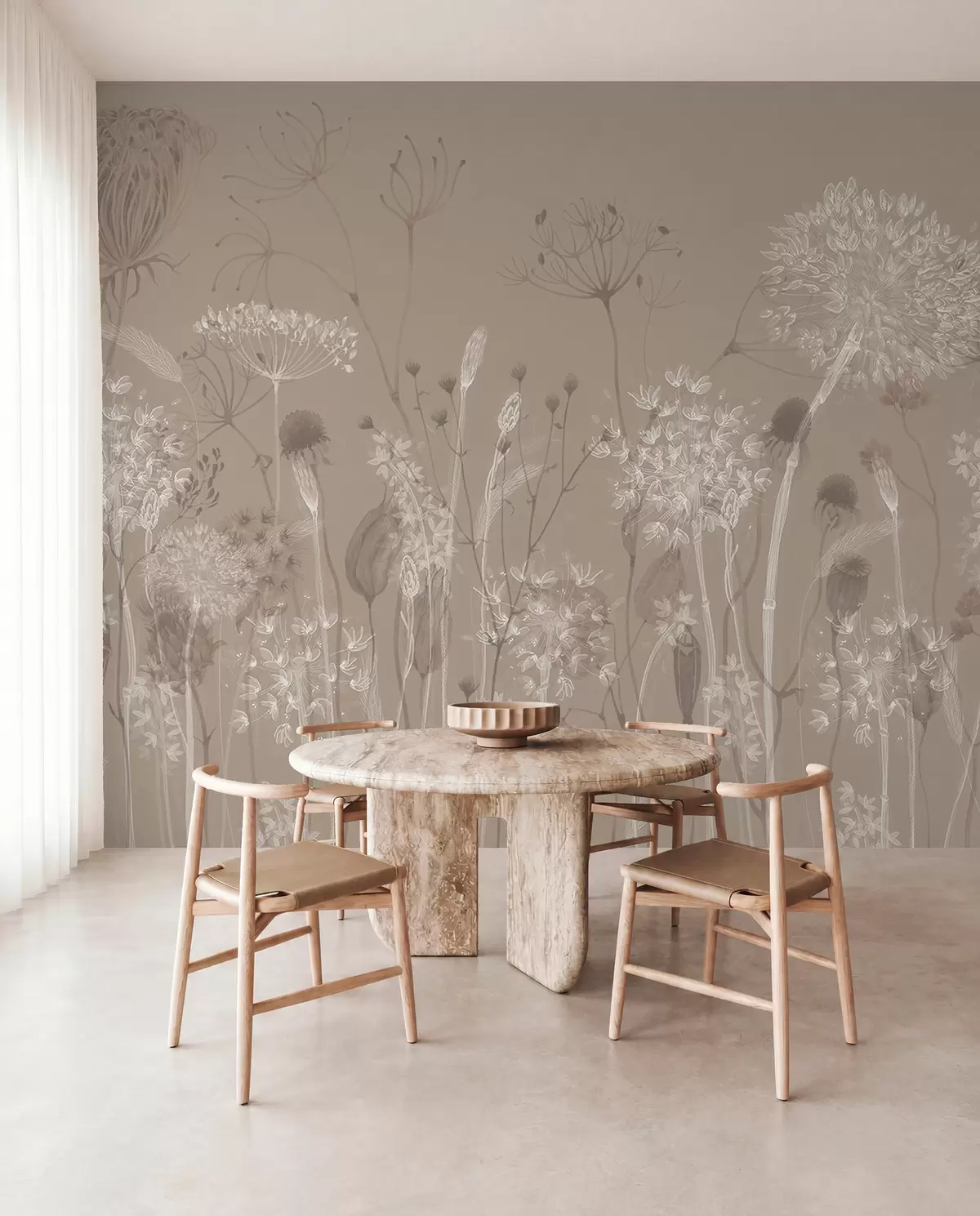 Fotobehang Weideschets op taupe w08637v2