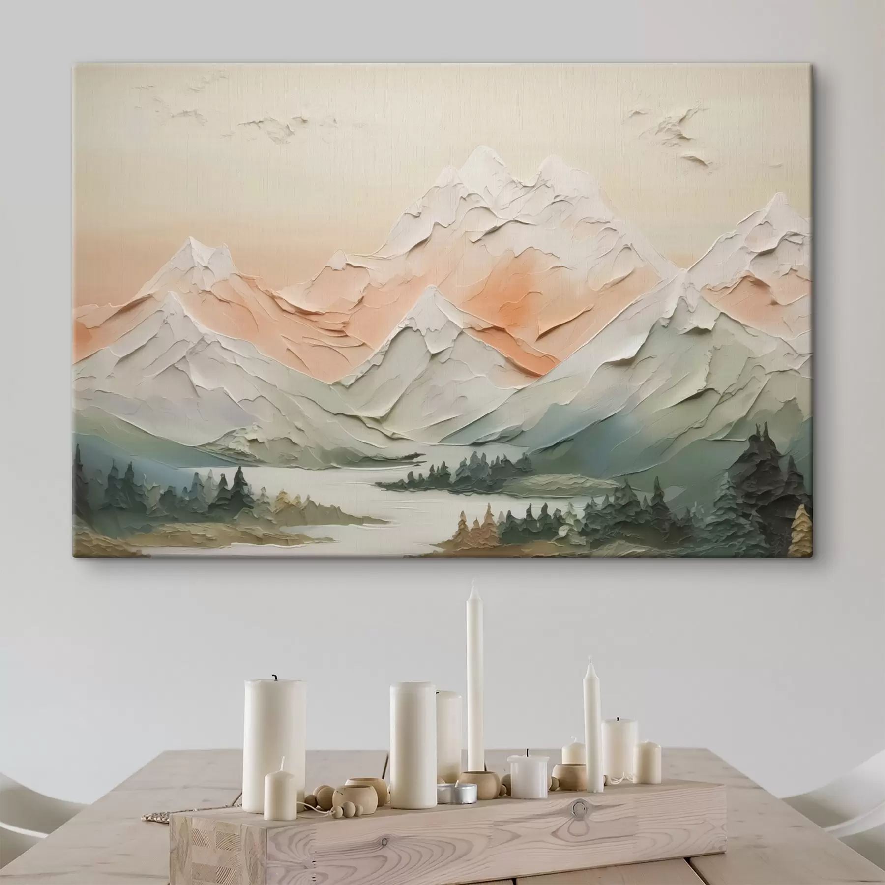 Fotobehang Bergen bij de rivier imitatie van penseelstreken s42589
