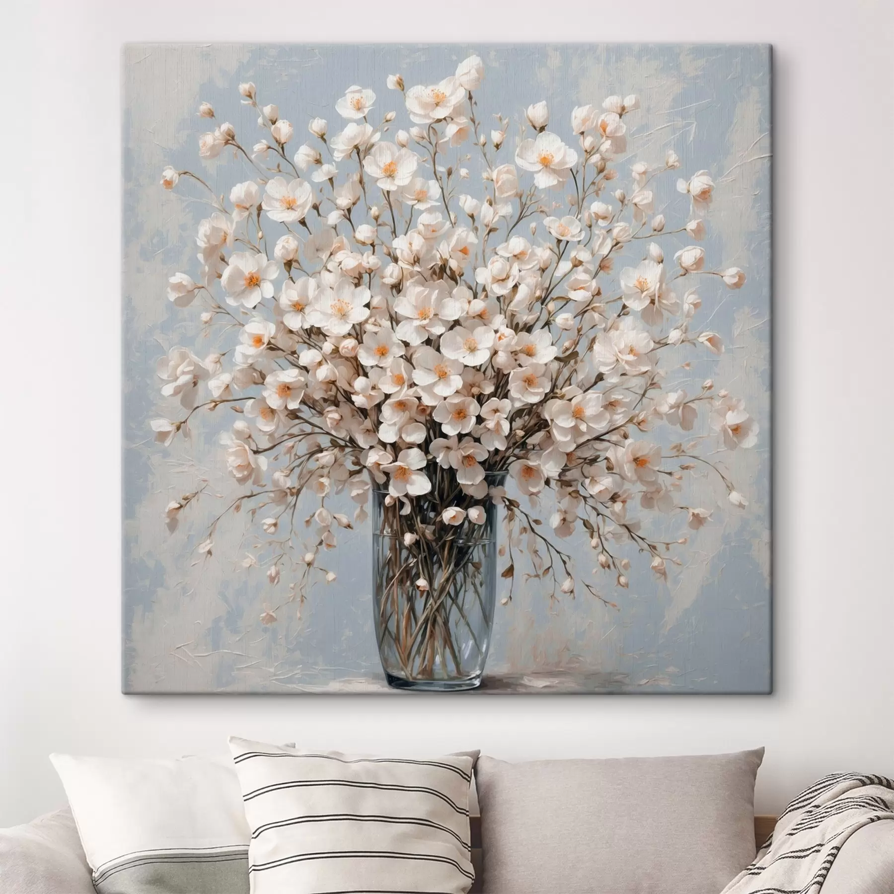 Fotobehang Witte bloemen in transparante vaas s42547