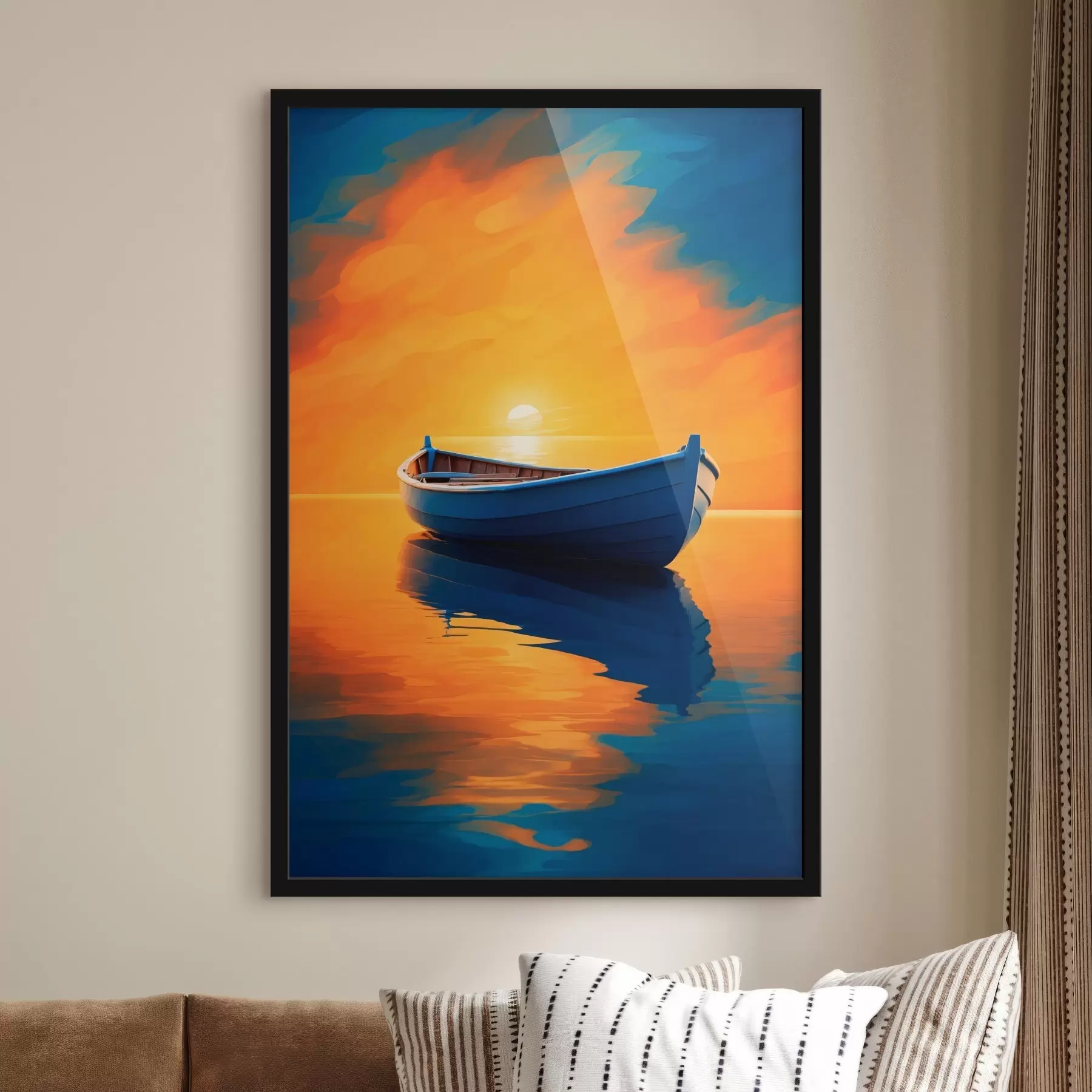 Fotobehang Boot in de zee bij zonsondergang f42536
