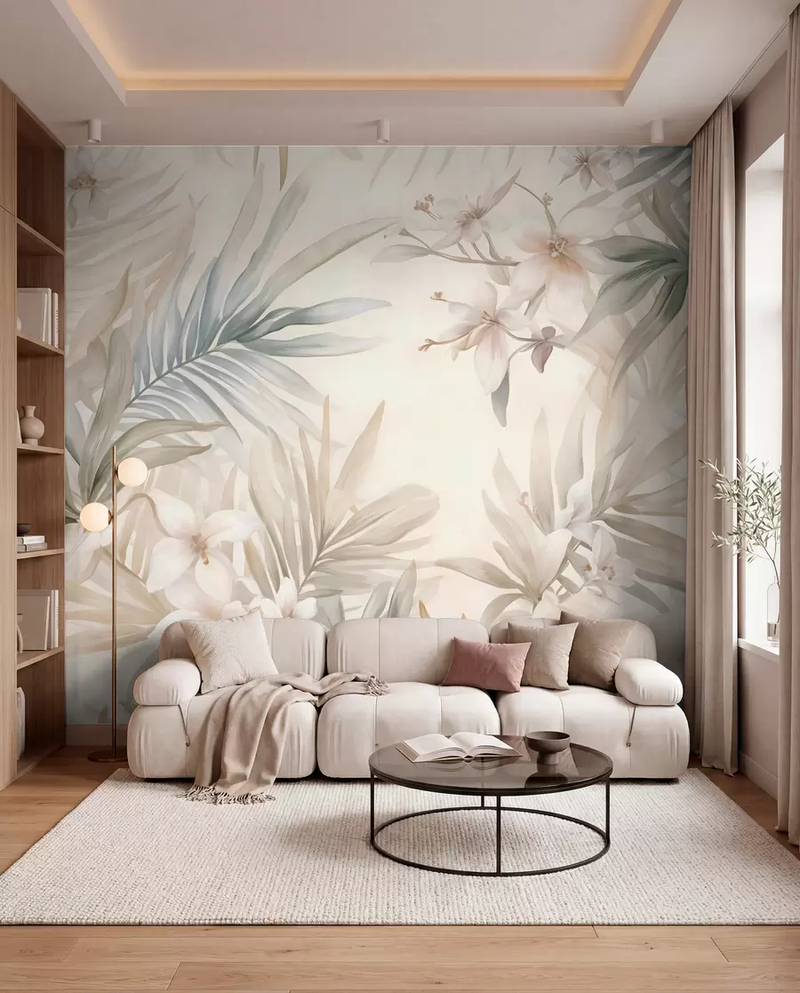 Fotobehang Tropenbladeren in pastel w08660