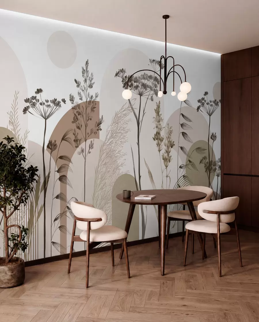 Fotobehang Botanische bogen in oker w08665
