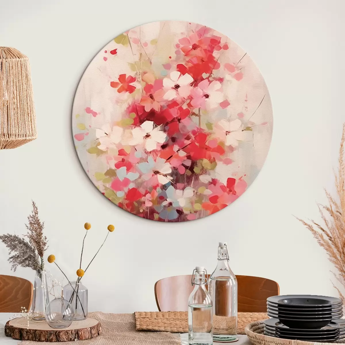 Ronde schilderijen Kleurrijke bloemenstruik r42643