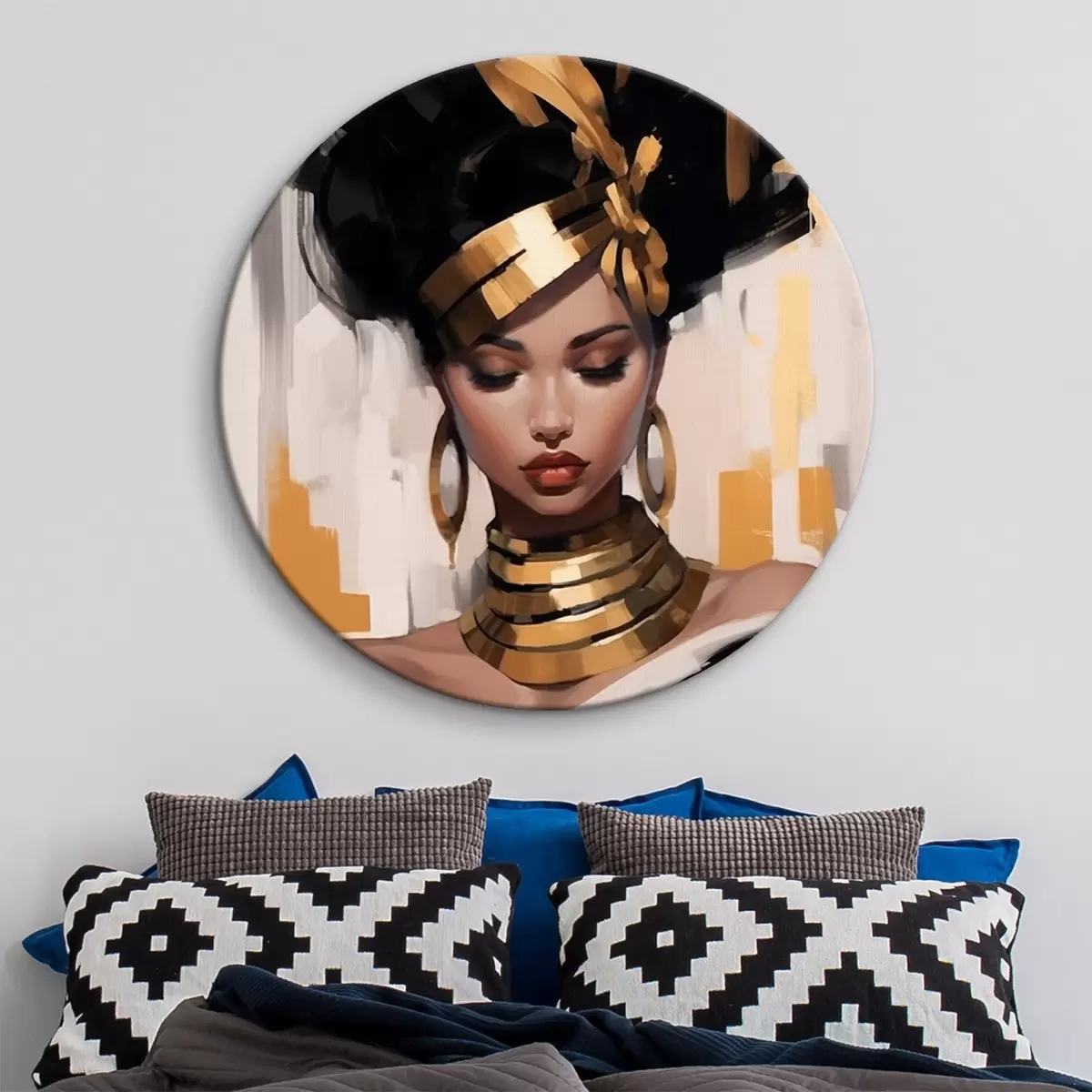 Ronde schilderijen Portret van een vrouw met moderne etnische stijl r42648
