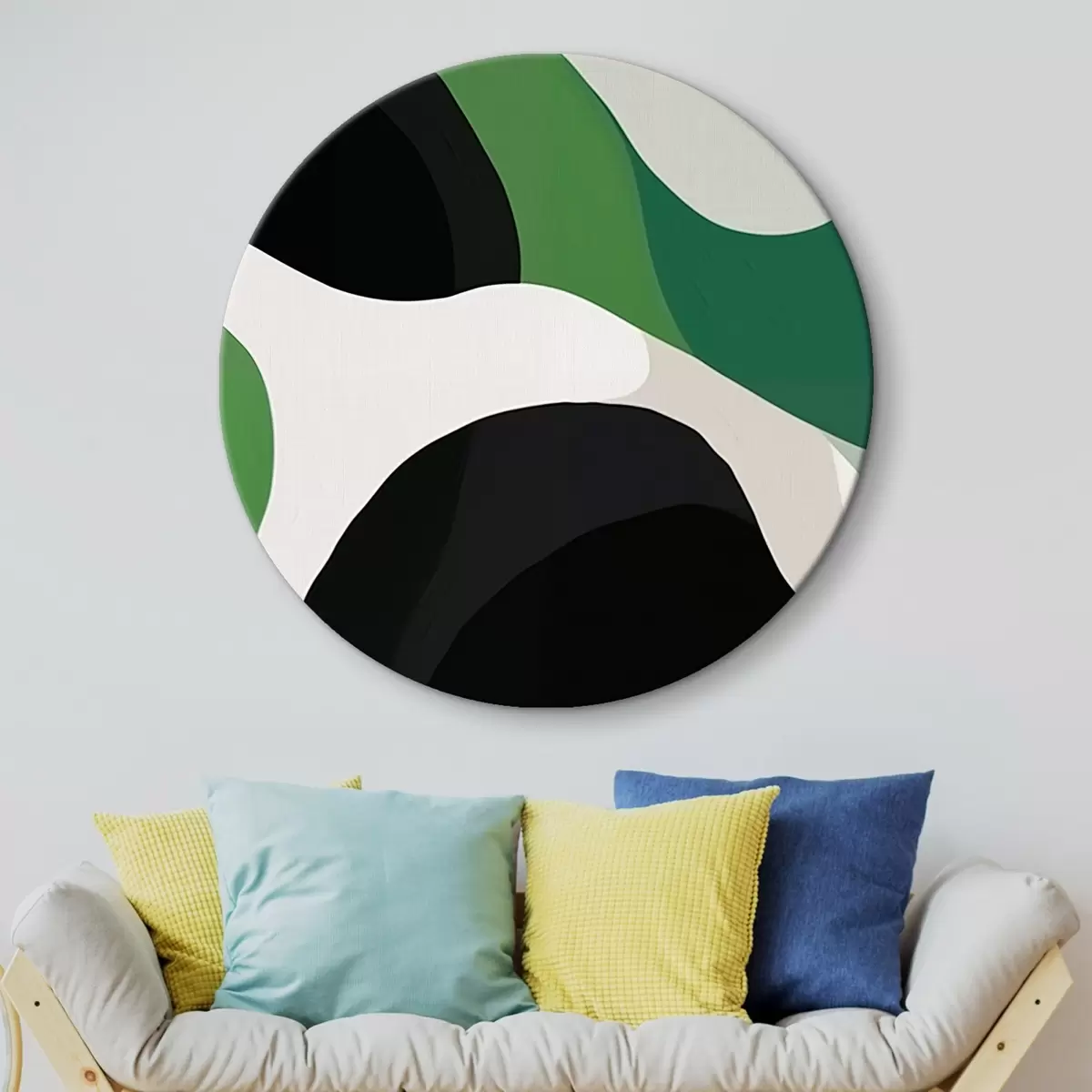 Ronde schilderijen Abstract geometrisch patroon in groene en zwarte tinten r42651