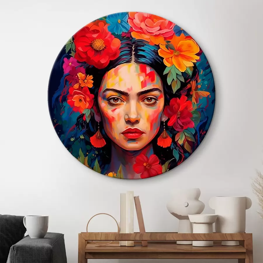  Schilderijen Vrouwenportret met bloemenframe in heldere abstracte stijl r42653