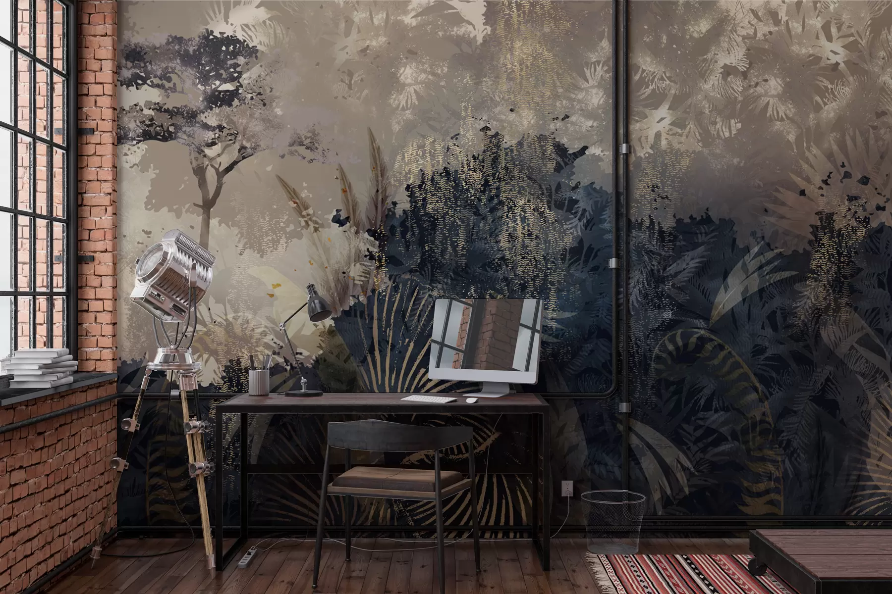 Fotobehang Magisch Afrika met regenwoud en vectorelementen met bruine tint w02643v1